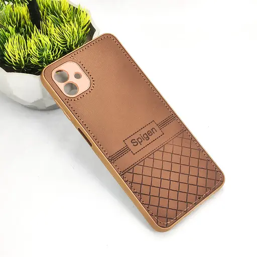 [PO54BSA04-3-34] Samsung A04 Luxury Spigen Logo Leather Back Case (Dark Brown) 