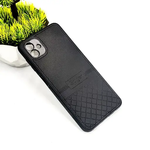 [PO54BSA04-3-2] Samsung A04 Luxury Spigen Logo Leather Back Case (Black)