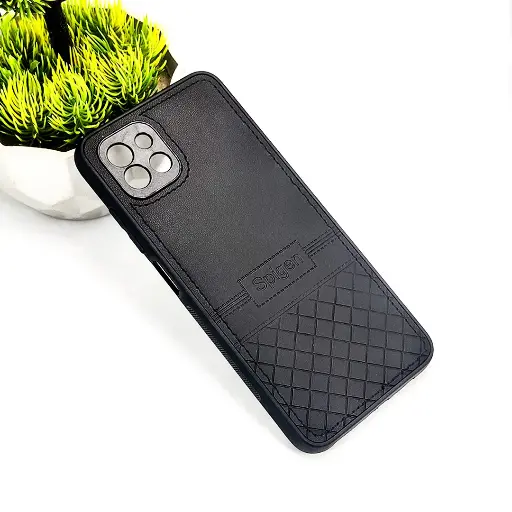 [PO54BSA03-3-2] Samsung A03 Luxury Spigen Logo Leather Back Case (Black) 