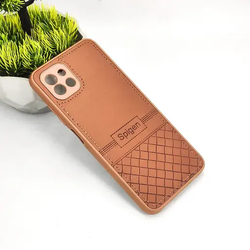 [PO54BSA03-3-13] Samsung A03 Luxury Spigen Logo Leather Back Case (Brown)