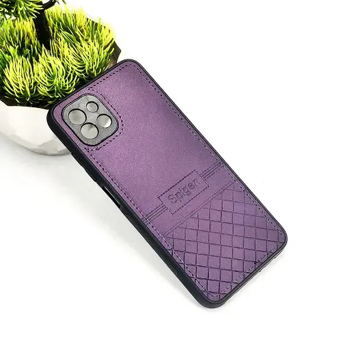 [PO54BSA03-3-12] Samsung A03 Luxury Spigen Logo Leather Back Case (Purple)