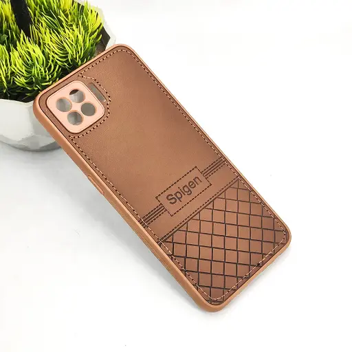 [PO54BOF17-3-34] Oppo F17 Luxury Spigen Logo Leather Back Case (Dark Brown)
