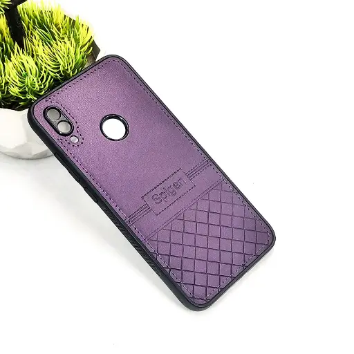 [PO54BMINOT7-3-12] Redmi Note 7 Luxury Spigen Logo Leather Back Case (Purple)