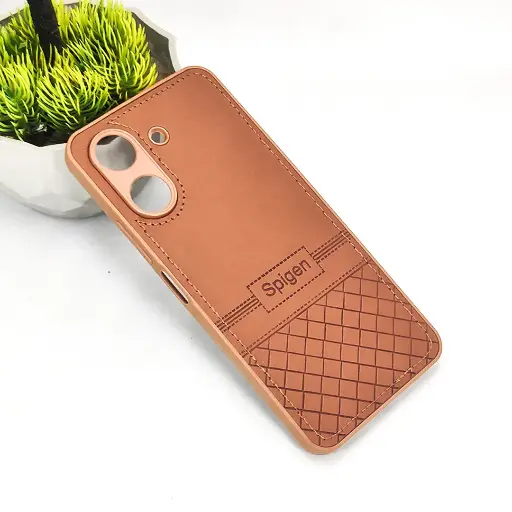 [PO54BMI13C-3-13] Redmi 13C Luxury Spigen Logo Leather Back Case (Brown) 