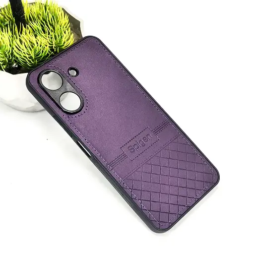 [PO54BMI13C-3-12] Redmi 13C Luxury Spigen Logo Leather Back Case (Purple)