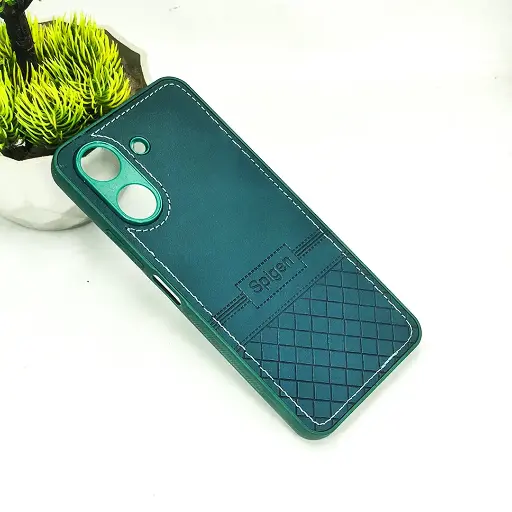 [PO54BMI13C-3-11] Redmi 13C Luxury Spigen Logo Leather Back Case (Green)