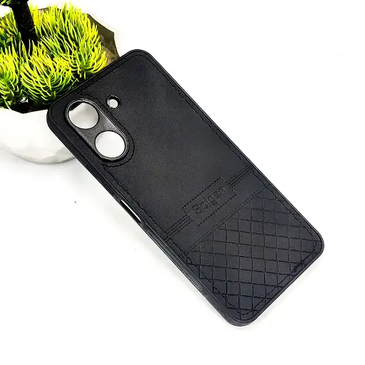 [PO54BMI13C-3-2] Redmi 13C Luxury Spigen Logo Leather Back Case (Black)