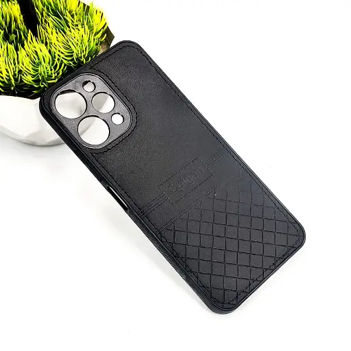[PO54BMI12-3-2] Redmi 12 4G Luxury Spigen Logo Leather Back Case (Black)