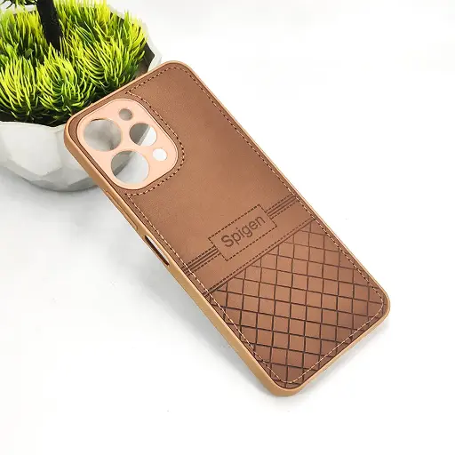 [PO54BMI12-3-13] Redmi 12 4G Luxury Spigen Logo Leather Back Case (Brown)