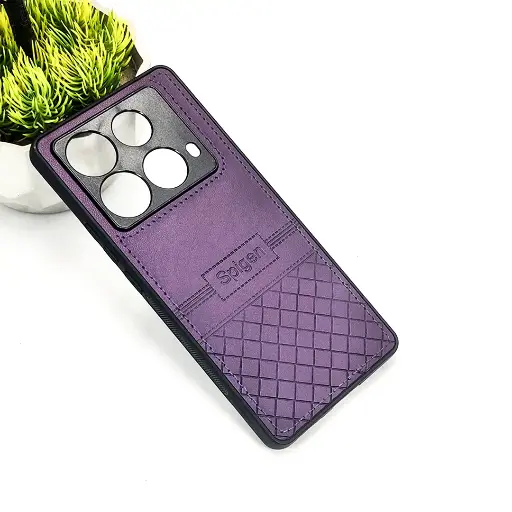 [PO54BINOT40-3-12] Infinix Note 40 Luxury Spigen Logo Leather Back Case (Purple)`