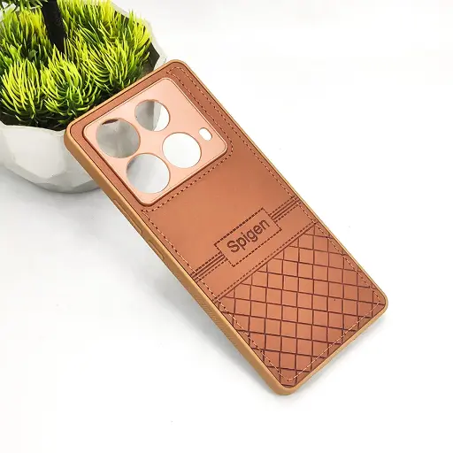 [PO54BINOT40-3-13] Infinix Note 40 Luxury Spigen Logo Leather Back Case (Brown)
