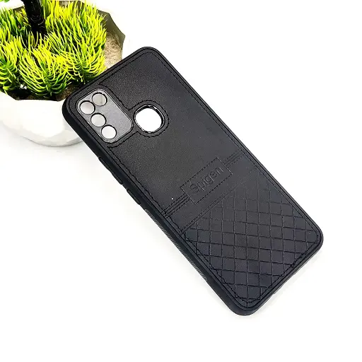 [PO54BIHOT10PY-3-2] Infinix Hot 10 Play/11 Play Luxury Spigen Logo Leather Back Case (Black)