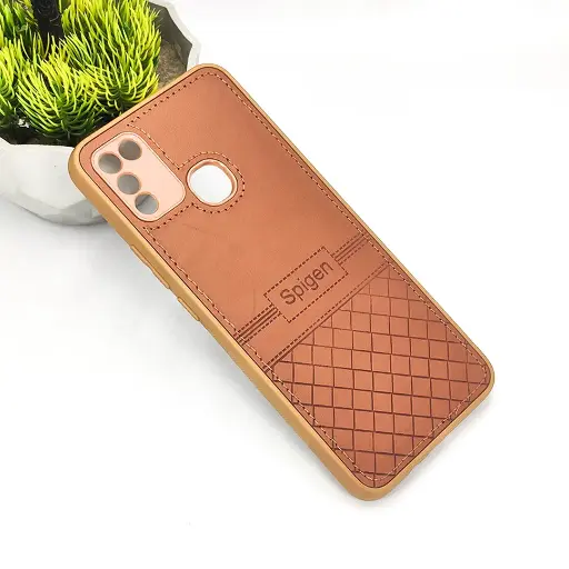 [PO54BIHOT10PY-3-13] Infinix Hot 10 Play/11 Play Luxury Spigen Logo Leather Back Case (Brown)