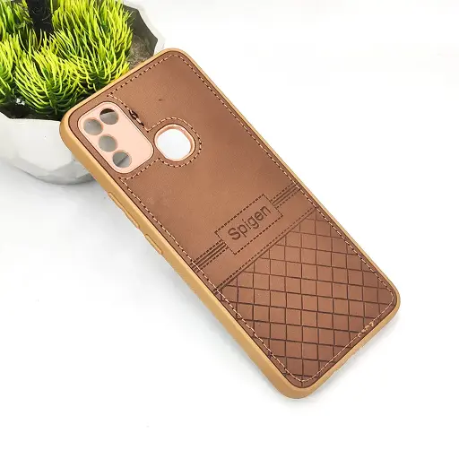 [PO54BIHOT10PY-3-34] Infinix Hot 10 Play/11 Play Luxury Spigen Logo Leather Back Case (Dark Brown)