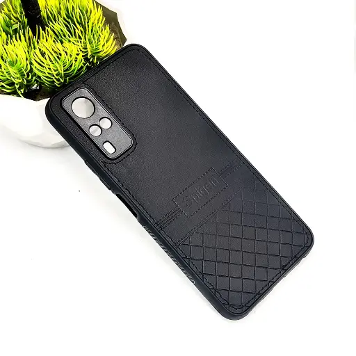 [PO54BVIY51S-3-2] Vivo Y51S/Y53S/Y31 2020 Luxury Spigen Logo Leather Back Case (Black) 