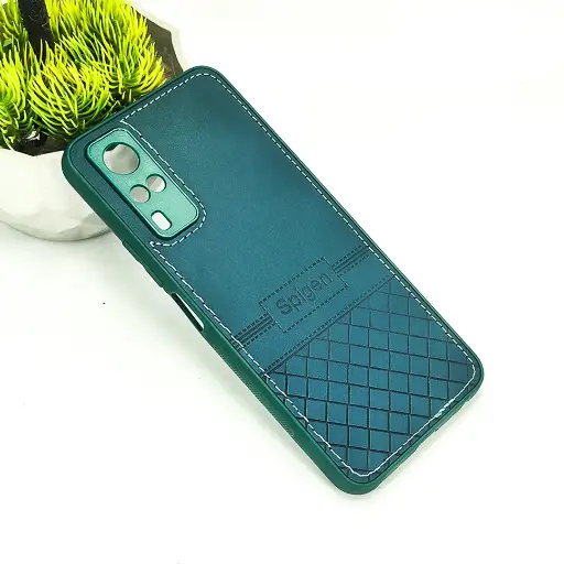 [PO54BVIY51S-3-11] Vivo Y51S/Y53S/Y31 2020 Luxury Spigen Logo Leather Back Case (Green)