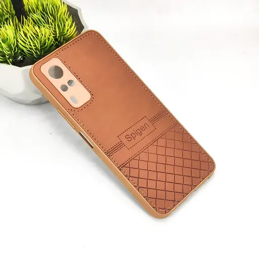 [PO54BVIY51S-3-13] Vivo Y51S/Y53S/Y31 2020 Luxury Spigen Logo Leather Back Case (Brown)