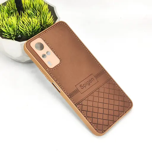 [PO54BVIY51S-3-34] Vivo Y51S/Y53S/Y31 2020 Luxury Spigen Logo Leather Back Case (Dark Brown) 