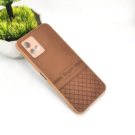 [PO54BVIY33S-3-34] Vivo Y21/Y21T/Y33S/Y33T Luxury Spigen Logo Leather Back Case (Dark Brown)
