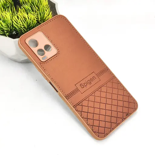 [PO54BVIY33S-3-13] Vivo Y21/Y21T/Y33S/Y33T Luxury Spigen Logo Leather Back Case (Brown)