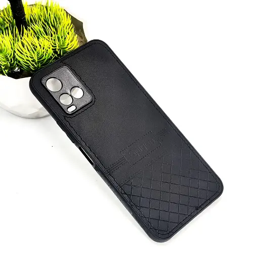 [PO54BVIY33S-3-2] Vivo Y21/Y21T/Y33S/Y33T Luxury Spigen Logo Leather Back Case (Black)
