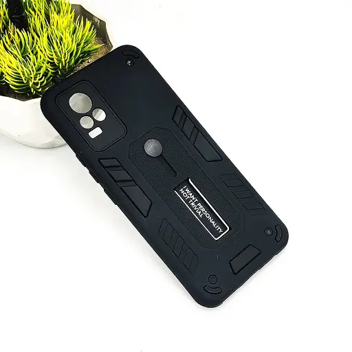 [PO39BVIV21E-4-2] Vivo V21E|V20|Y73 Armour Strip & Stand Back Case (Black)