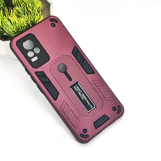 [PO39BVIV21E-4-21] Vivo V21E|V20|Y73 Armour Strip & Stand Back Case (Maroon)