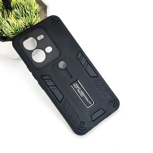 [PO39BVIV25E-4-2] Vivo V25E|V25 Armour Strip & Stand Back Case (Black)