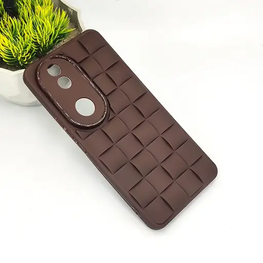 [PO14BVIV50-24-34] Vivo V50 5G 3D Cube Waves Puffer Soft Silicone Back Case (Dark Brown)