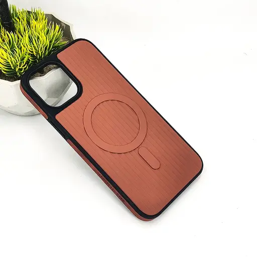 [PO14BIP12PMAX-10-34] iPhone 12 Pro Max Fluted Magsfe Wireless Leather Texture Back Case (Dark Brown)