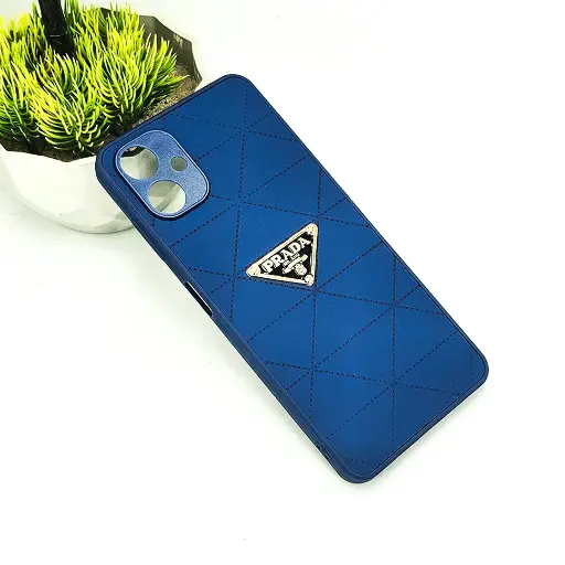 [PO55BSA06-9-3] Samsung Galaxy A06 PRADA Logo Leather Texture Mobile Back Case (Blue)