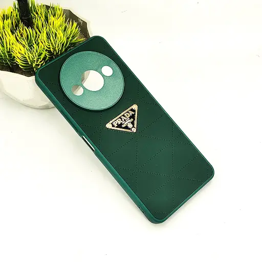 [PO55BMIA3-9-11] Redmi A3|A3X PRADA Logo Leather Texture Mobile Back Case (Green)