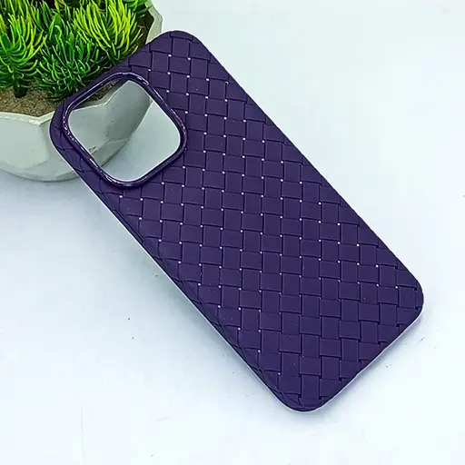 [PO14BIP14PMAX-52-40] iPhone 14 Pro Max Woven With Leather Feel Soft Silicone Back Case (Deep Purple)