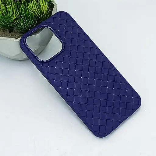 [PO14BIP13PMAX-52-17] iPhone 13 Pro Max  Woven With Leather Feel Soft Silicone Back Case (Navy Blue)