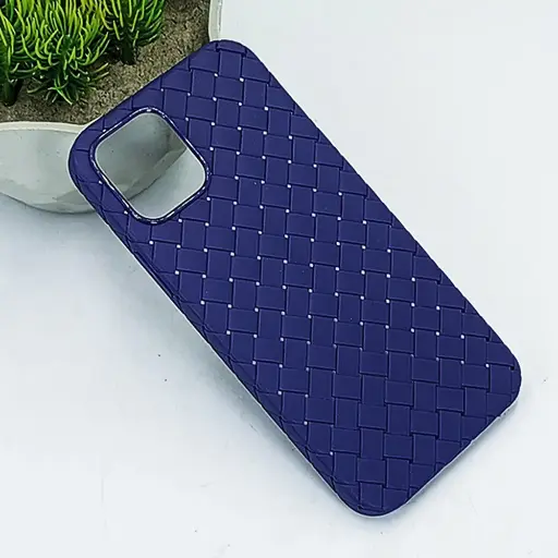 [PO14BIP12PR-52-17] iPhone 12 Pro|iPhone 12 Woven With Leather Feel Soft Silicone Back Case (Navy Blue)