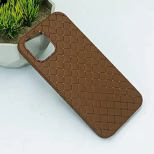 [PO14BIP12PR-52-34] iPhone 12 Pro|iPhone 12 Woven With Leather Feel Soft Silicone Back Case (Dark Brown)