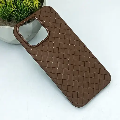 [PO14BIP16PMAX-52-34] iPhone 16 Pro Max Woven With Leather Feel Soft Silicone Back Case (Dark Brown)