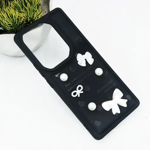 [PO9BINOT50PR-12-2] Infinix Note 50 Pro 4G|Note 50 4G Bow Ladies Fancy Soft Silicone Back Case (Black)