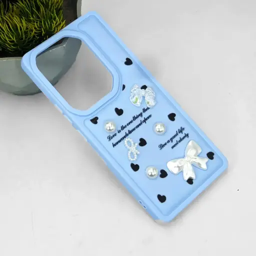 [PO9BINOT50PR-12-16] Infinix Note 50 Pro 4G|Note 50 4G Bow Ladies Fancy Soft Silicone Back Case (Sky Blue)