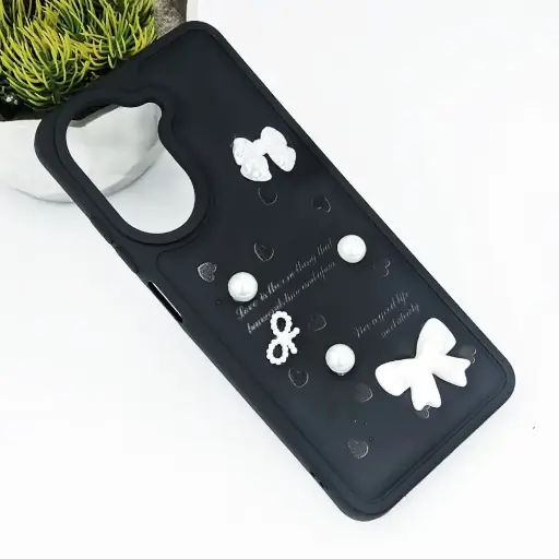 [PO9BMIA5-12-2] Xaiomi Redmi A5 4G|Poco C71 Bow Ladies Fancy Soft Silicone Back Case (Black)