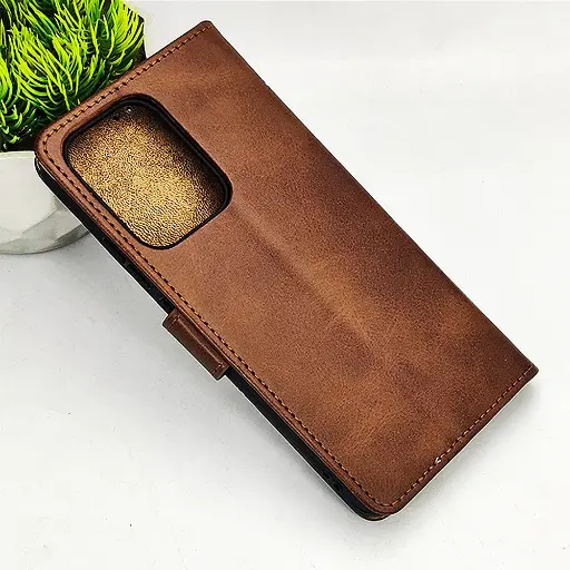 [PO42FBORNO13 5G-4-34] Oppo Reno 13 5G NMT Premium Luxuary Leather Book Case (Dark Brown)