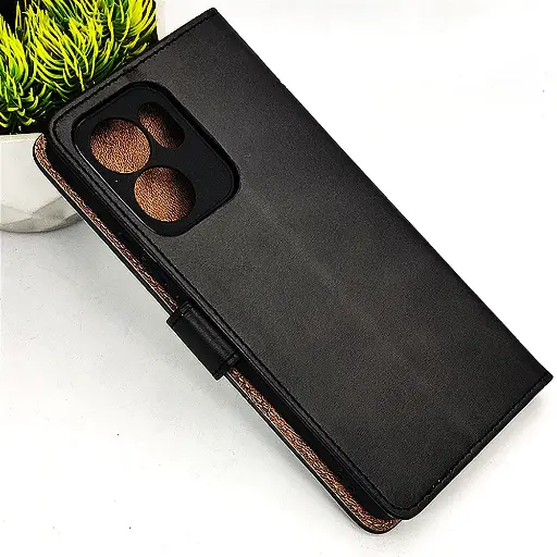 [PO42FBORNO13F-4-2] Oppo Reno 13F 5G NMT Premium Luxuary Leather Book Case (Black)
