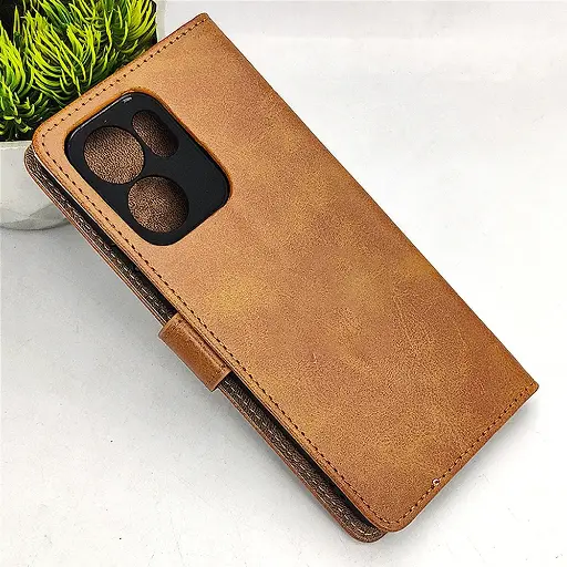 [PO42FBORNO13F-4-5] Oppo Reno 13F 5G NMT Premium Luxuary Leather Book Case (Golden)