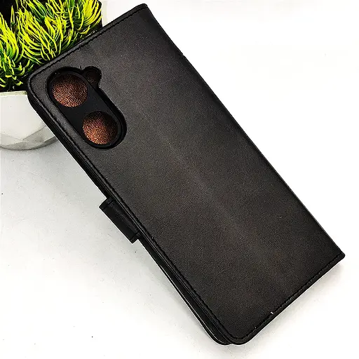 [PO42FBVIY18-4-2] Vivo Y18|Y18e|Y03|Y03T NMT Premium Luxuary Leather Book Case (Black)