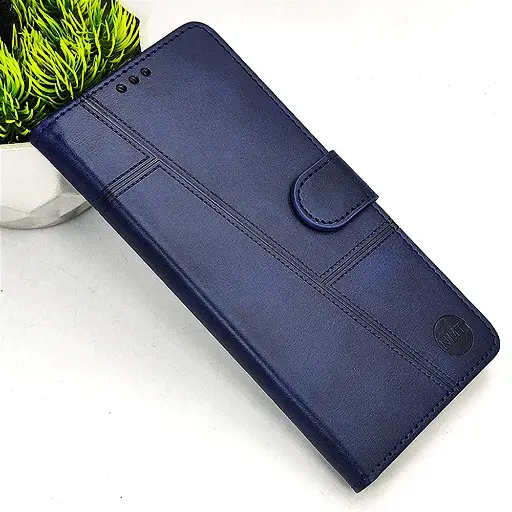 [PO42FBVIY18-4-17] Vivo Y18|Y18e|Y03|Y03T NMT Premium Luxuary Leather Book Case (Navy Blue)