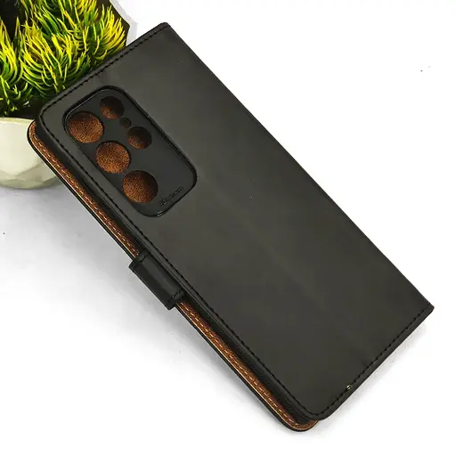 [PO42FBSS22U-4-2] Samsung Galaxy S22 Ultra NMT Premium Luxuary Leather Book Case (Black)