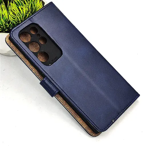 [PO42FBSS22U-4-17] Samsung Galaxy S22 Ultra NMT Premium Luxuary Leather Book Case (Navy Blue)