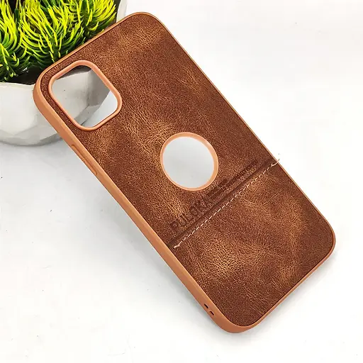 [PO42BIPXIR-9-13] iPhone 11 PULOKA Logo Luxuary Leather Back Case (Brown)