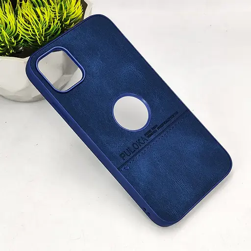 [PO42BIPXIR-9-17] iPhone 11 PULOKA Logo Luxuary Leather Back Case (Navy Blue)