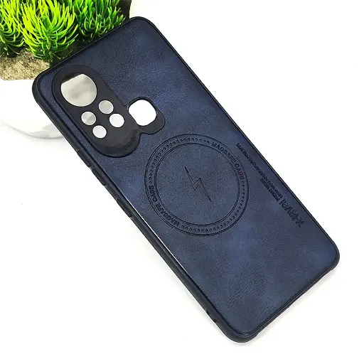 [PO18BiHOT11S-2-17] Infinix Hot 11S Magsafe Logo X-Level Luxuary Leather Back Case (Navy Blue)